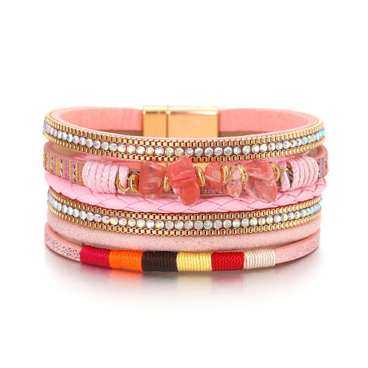 Pink Resin & Cubic Zirconia 18K Gold-Plated Beaded Multi-Strand Bracelet