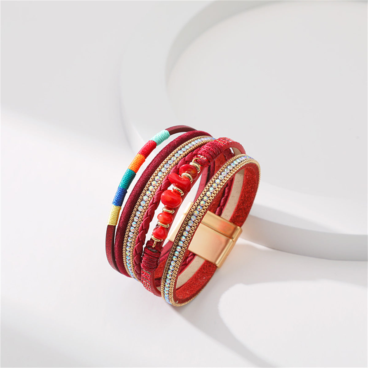 Red Polystyrene & Resin Layered Bracelet