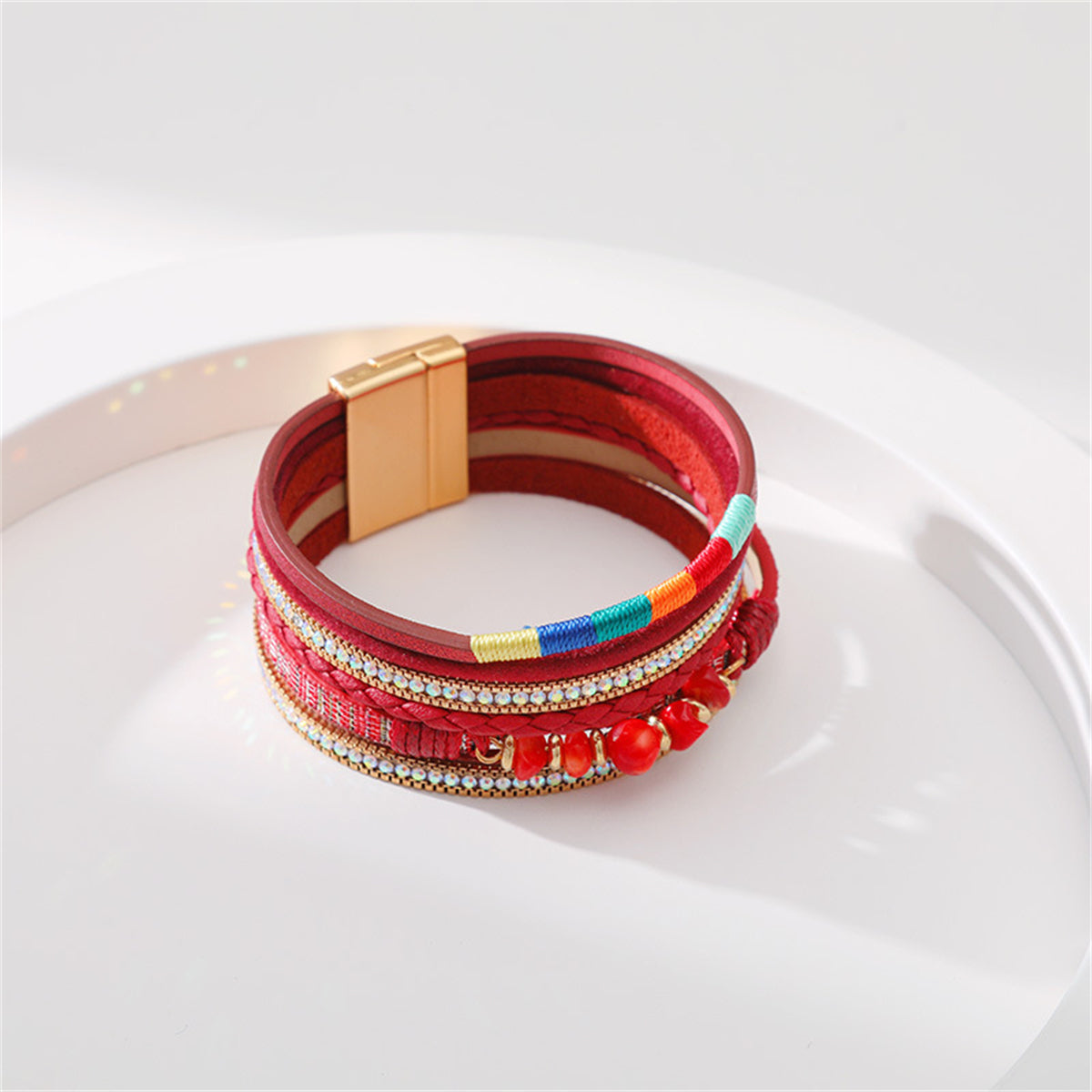 Red Polystyrene & Resin Layered Bracelet