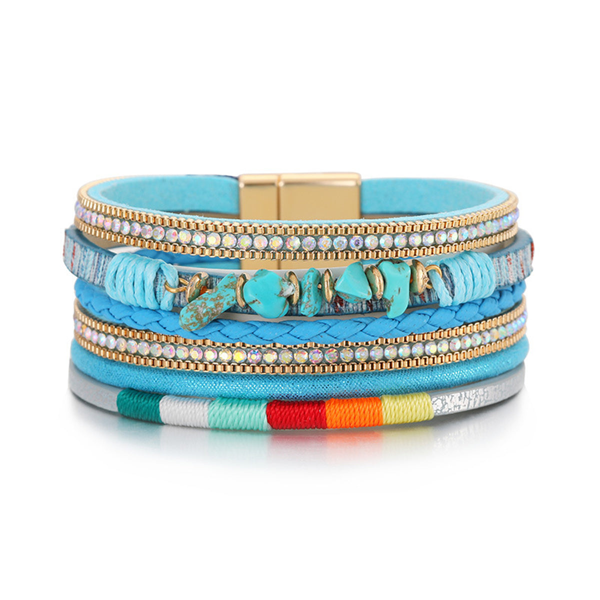 Blue Polystyrene & Turquoise Layered Bracelet