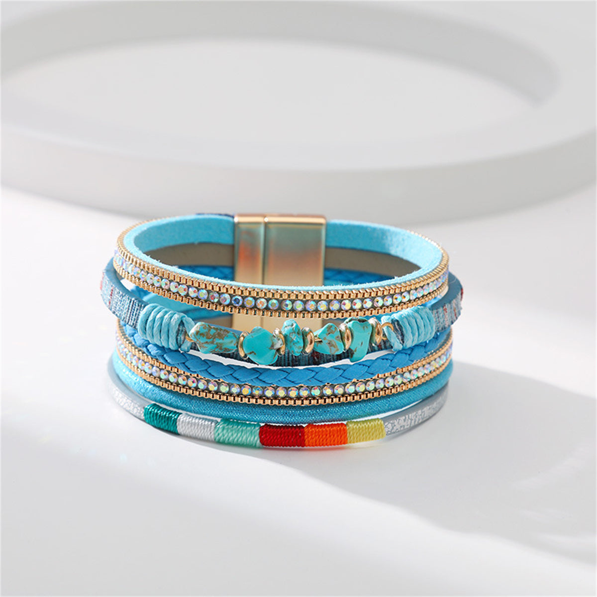 Blue Polystyrene & Turquoise Layered Bracelet