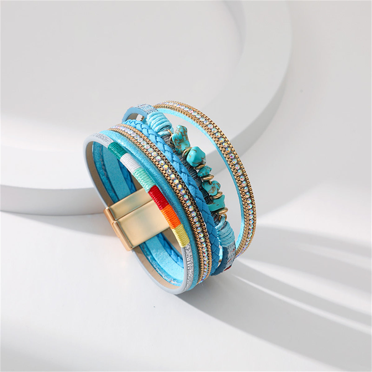 Blue Polystyrene & Turquoise Layered Bracelet