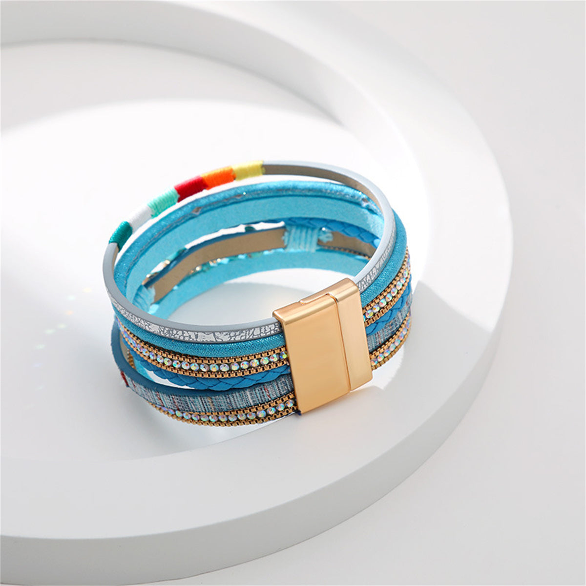 Blue Polystyrene & Turquoise Layered Bracelet