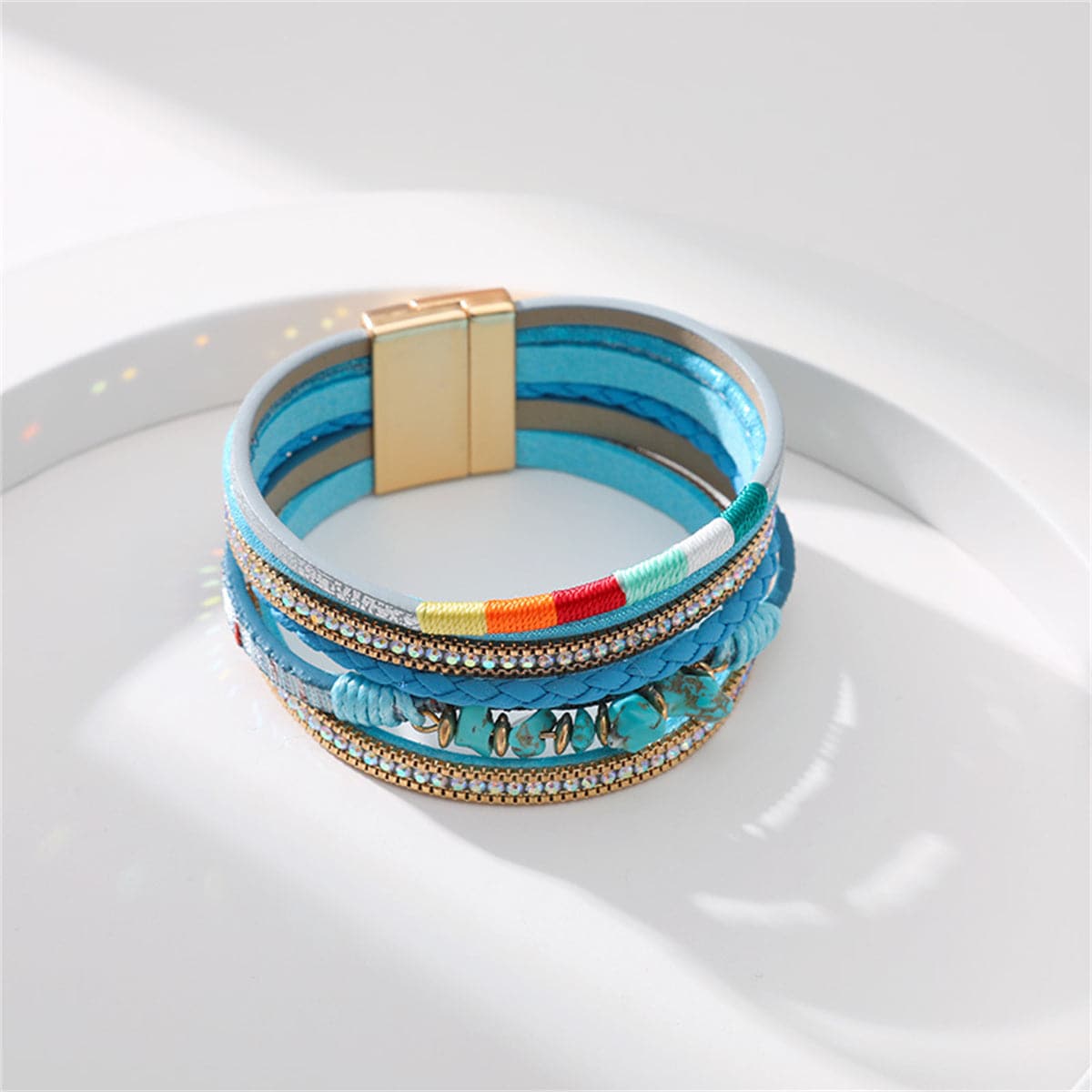 Blue Polystyrene & Turquoise Layered Bracelet