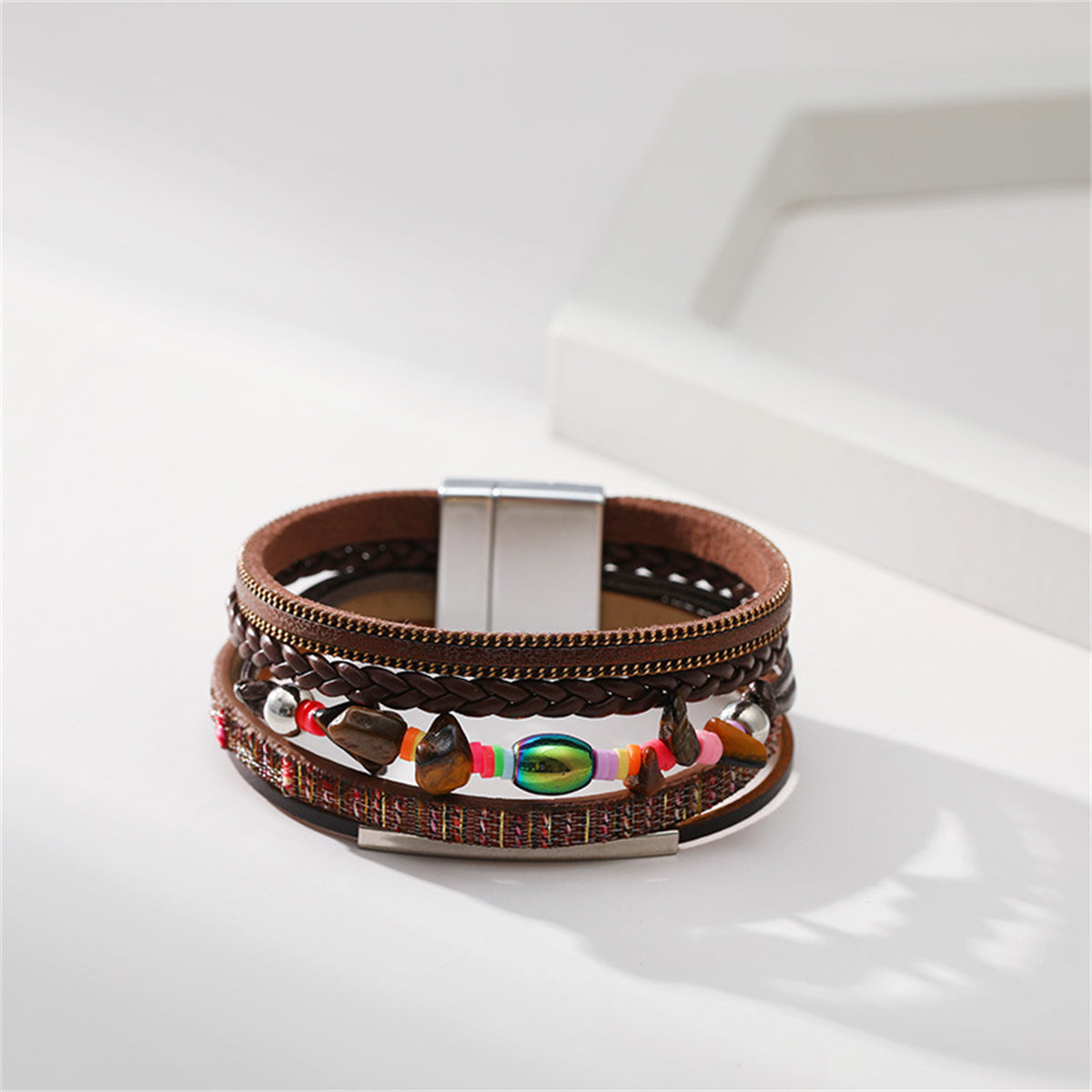 Brown Polystyrene & Resin Layered Bracelet