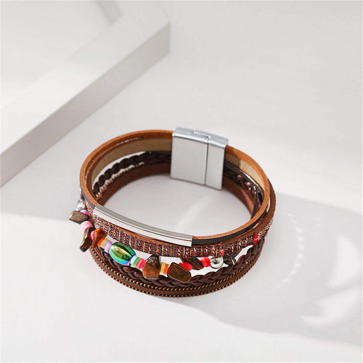 Brown Polystyrene & Resin Layered Bracelet