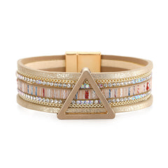 Golden Polystyrene & Cubic Zirconia Triangle Layered Bracelet