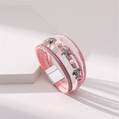 Pink Polystyrene & Pearl Turtle Starfish Layered Bracelet