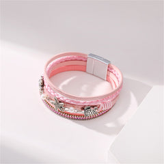 Pink Polystyrene & Pearl Turtle Starfish Layered Bracelet