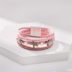 Pink Polystyrene & Pearl Turtle Starfish Layered Bracelet