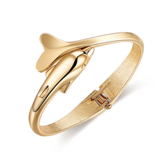 18K Gold-Plated Dolphin Hinged Bangle