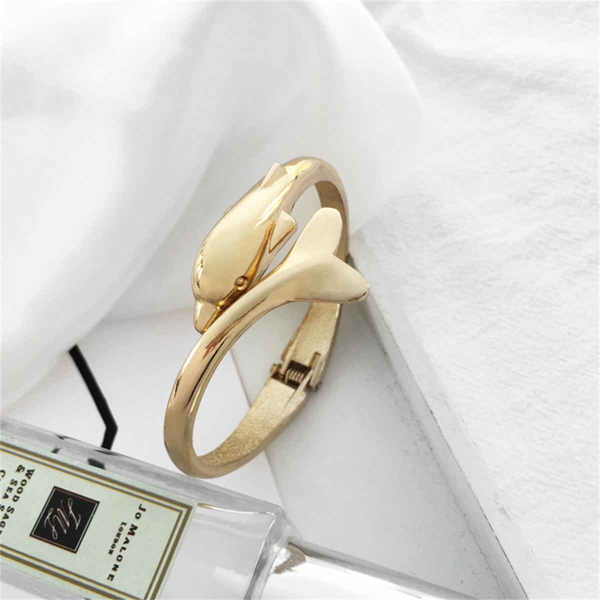 18K Gold-Plated Dolphin Hinged Bangle