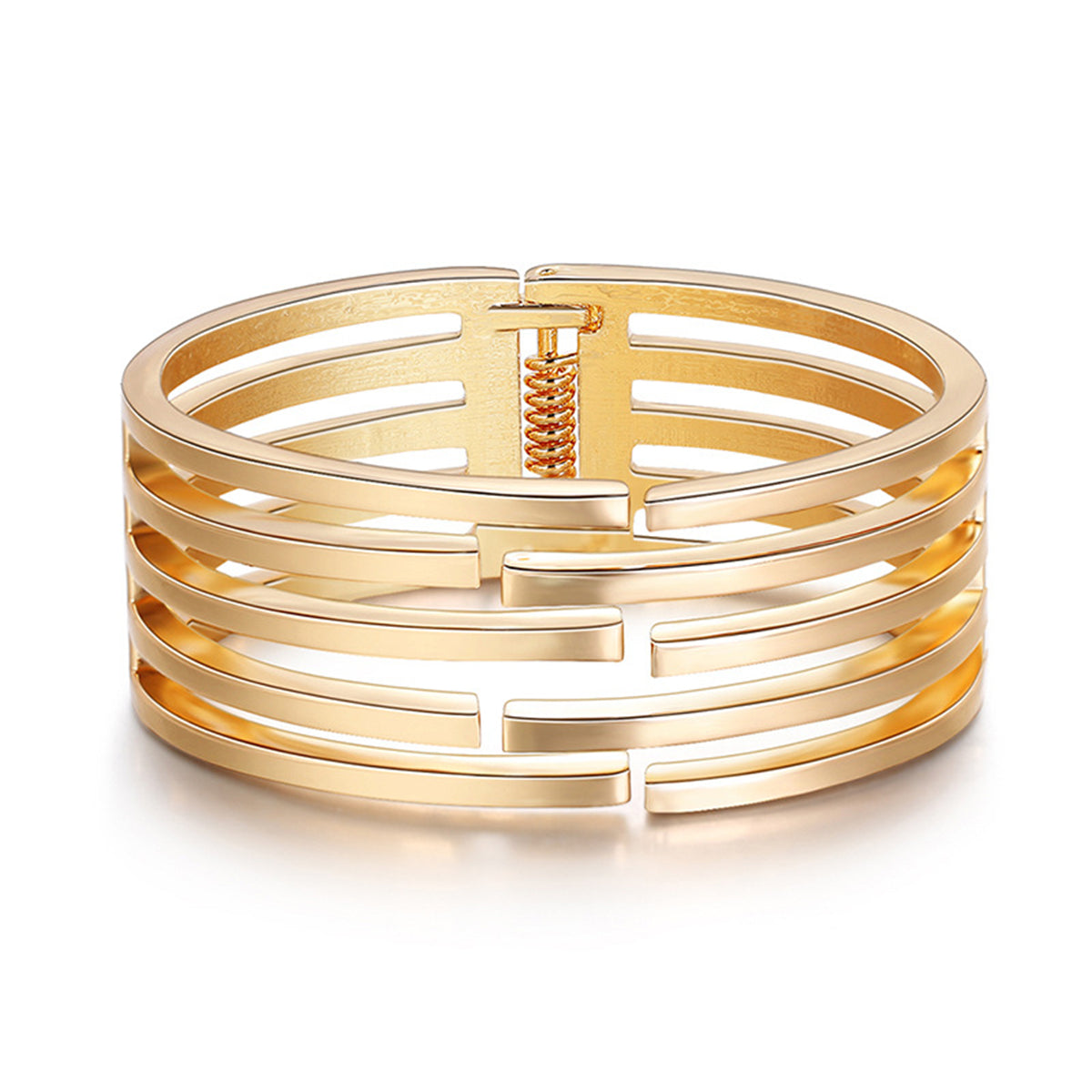 18K Gold-Plated Openwork Stripe Hinge Bangle