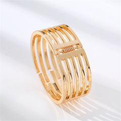 18K Gold-Plated Openwork Stripe Hinge Bangle