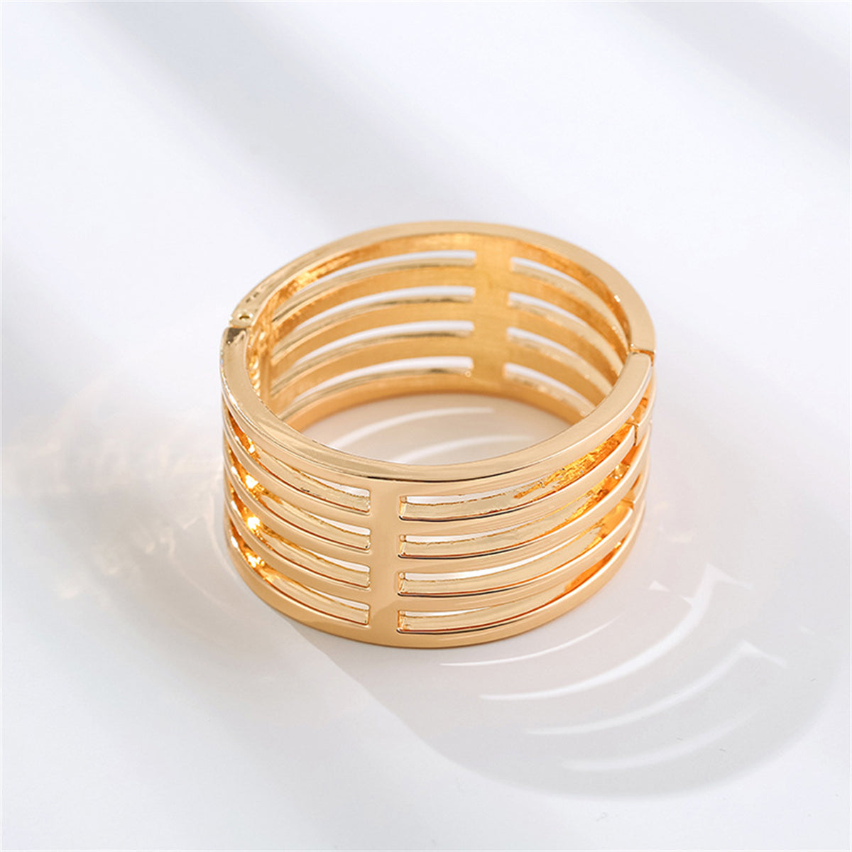 18K Gold-Plated Openwork Stripe Hinge Bangle