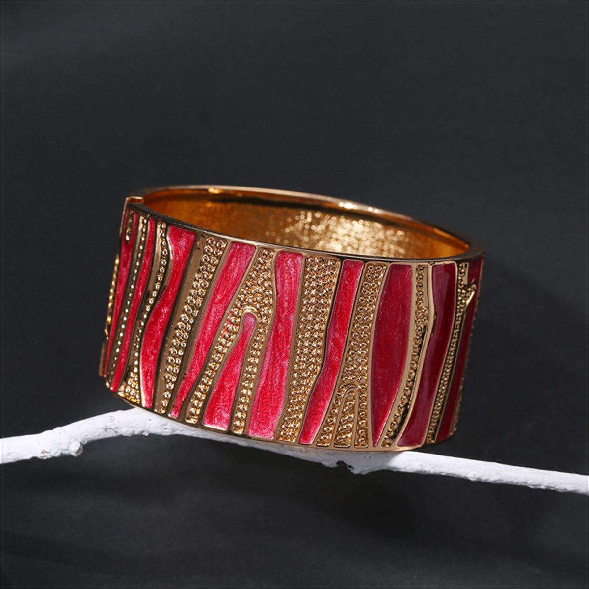 Red Enamel & 18K Gold-Plated Branch Bangle