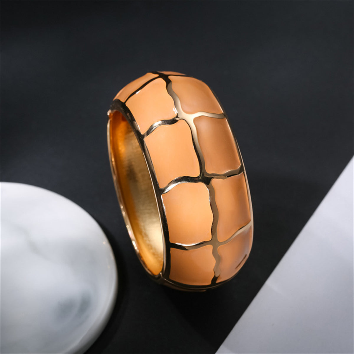 Orange Enamel & 18K Gold-Plated Bricks Bangle