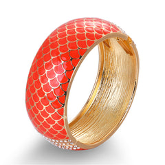 Orange Enamel & Cubic Zirconia 18K Gold-Plated Scale Bangle