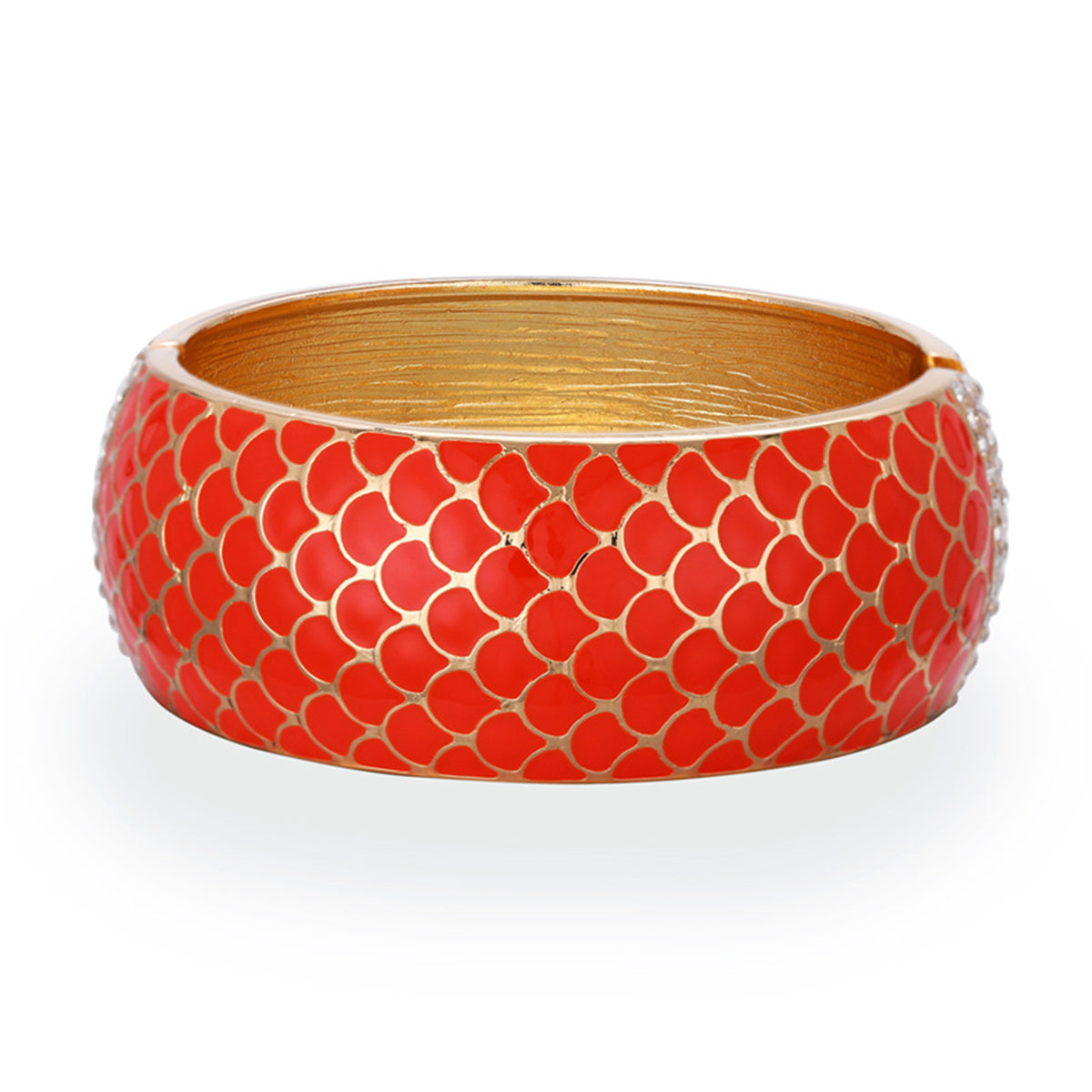 Orange Enamel & Cubic Zirconia 18K Gold-Plated Scale Bangle