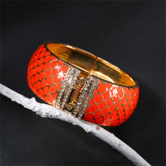 Orange Enamel & Cubic Zirconia 18K Gold-Plated Scale Bangle