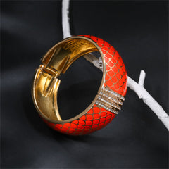 Orange Enamel & Cubic Zirconia 18K Gold-Plated Scale Bangle