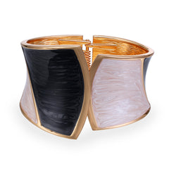 Black & White Enamel 18K Gold-Plated Bangle