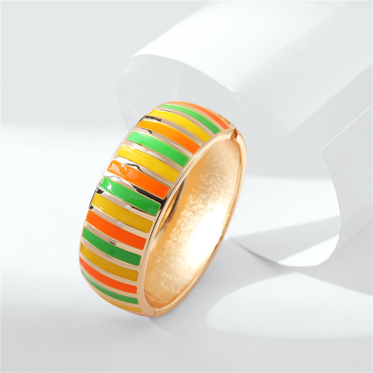 Green Enamel & 18K Gold-Plated Stripe Bangle