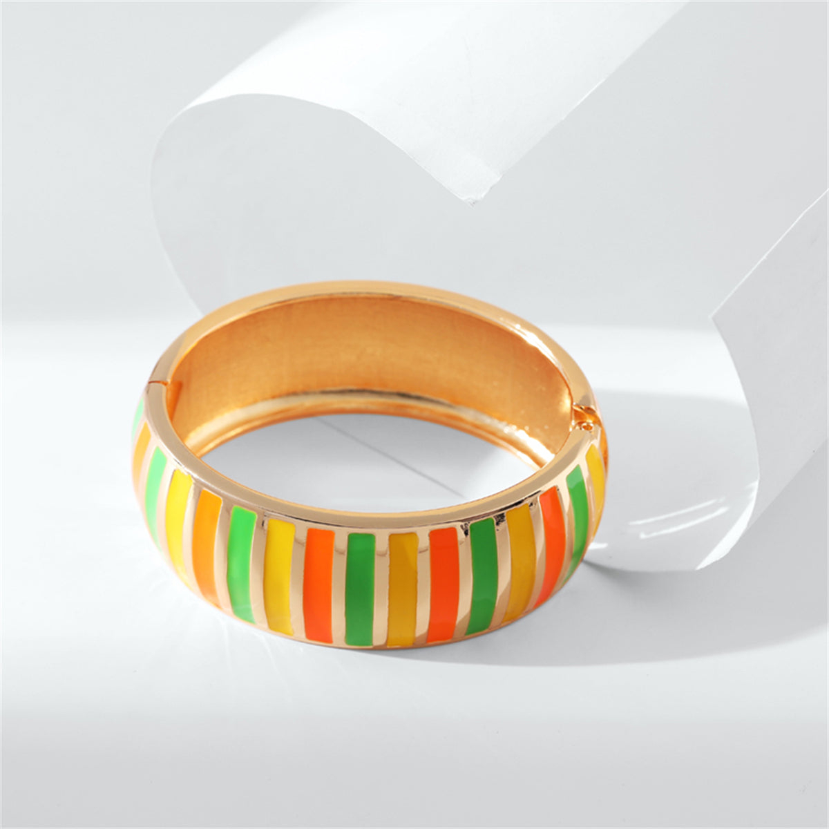 Green Enamel & 18K Gold-Plated Stripe Bangle