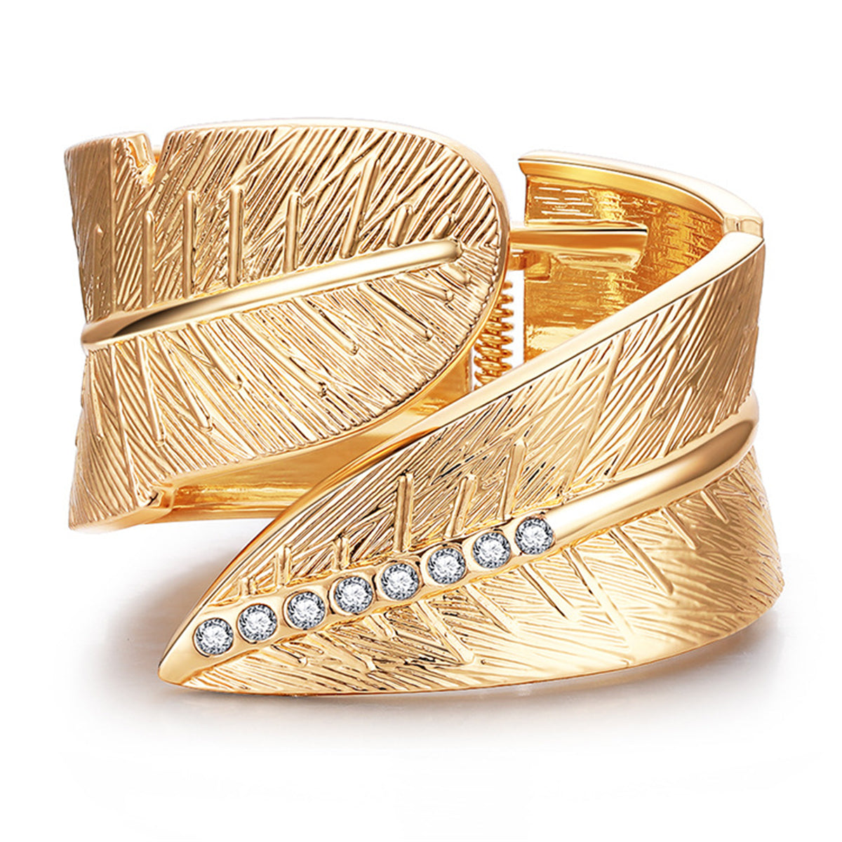 Cubic Zirconia & 18K Gold-Plated Feather Bypass Bangle