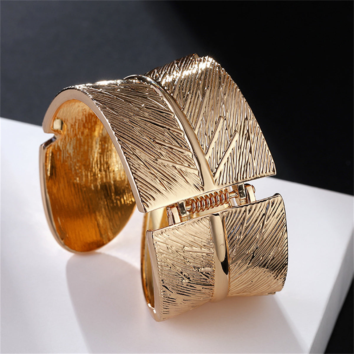 Cubic Zirconia & 18K Gold-Plated Feather Bypass Bangle