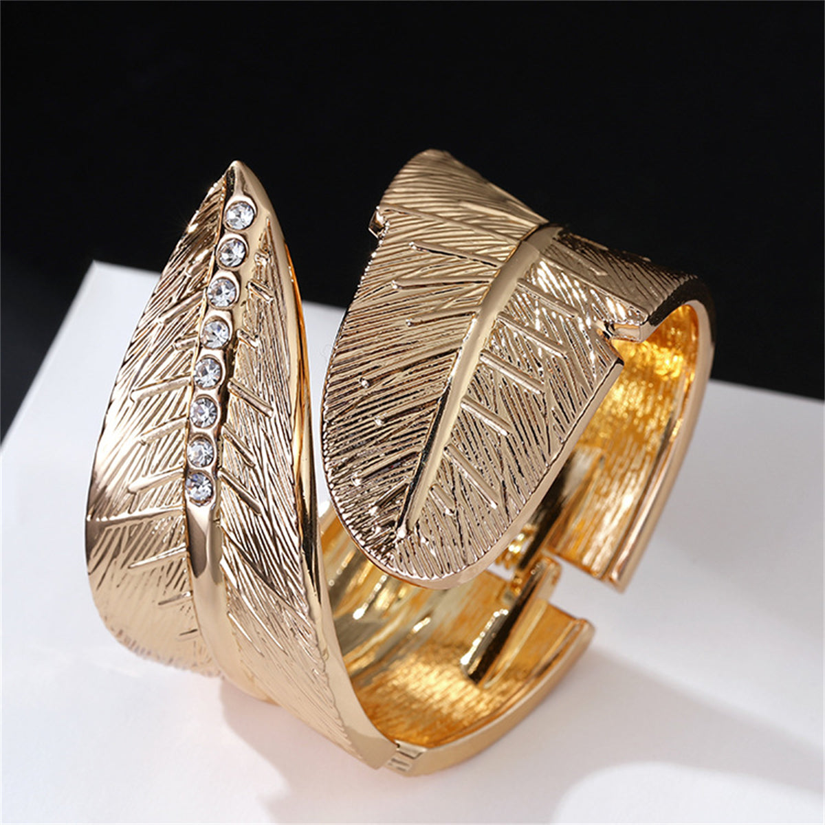 Cubic Zirconia & 18K Gold-Plated Feather Bypass Bangle