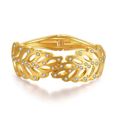 Cubic Zirconia & 18K Gold-Plated Rattan Hinged Bangle