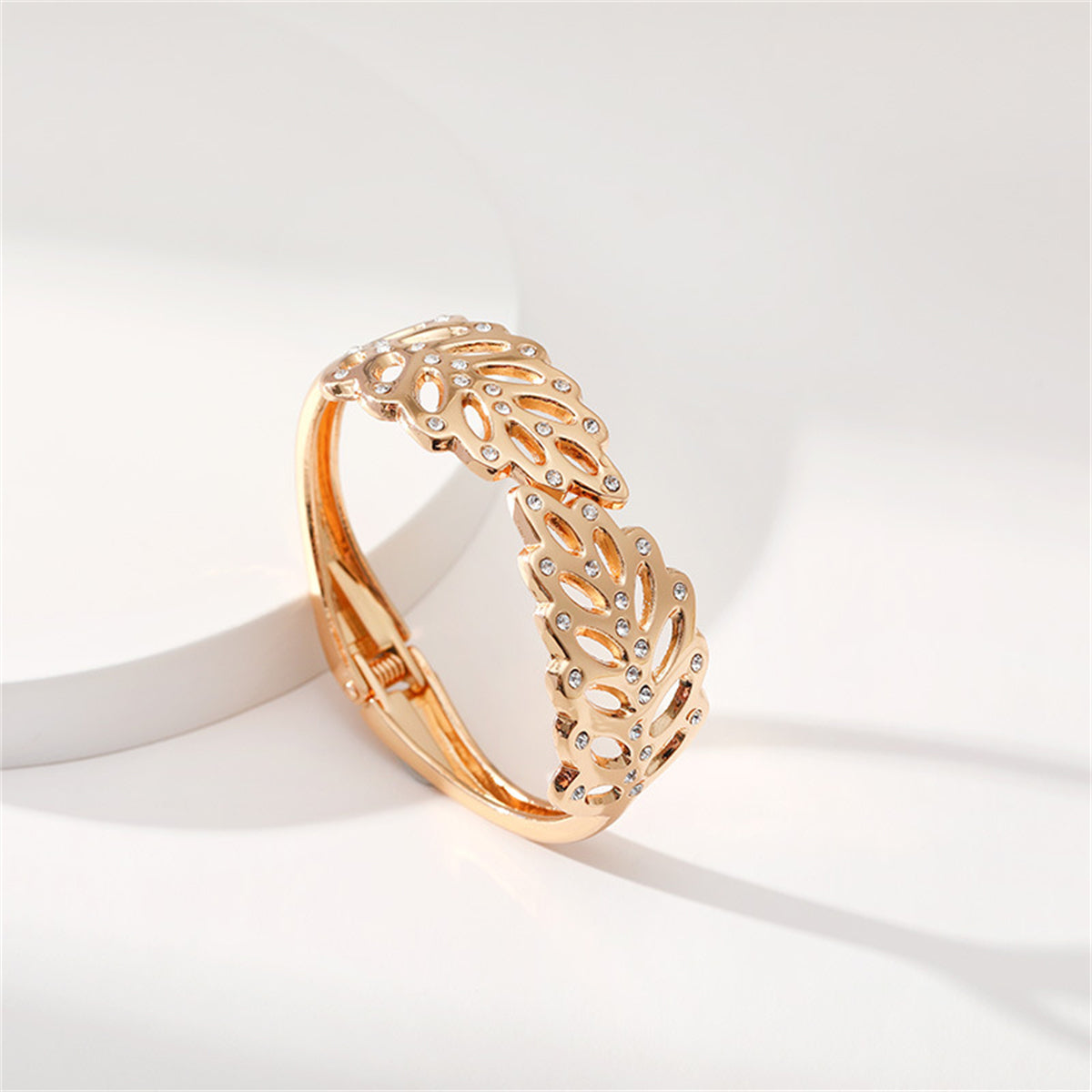 Cubic Zirconia & 18K Gold-Plated Rattan Hinged Bangle