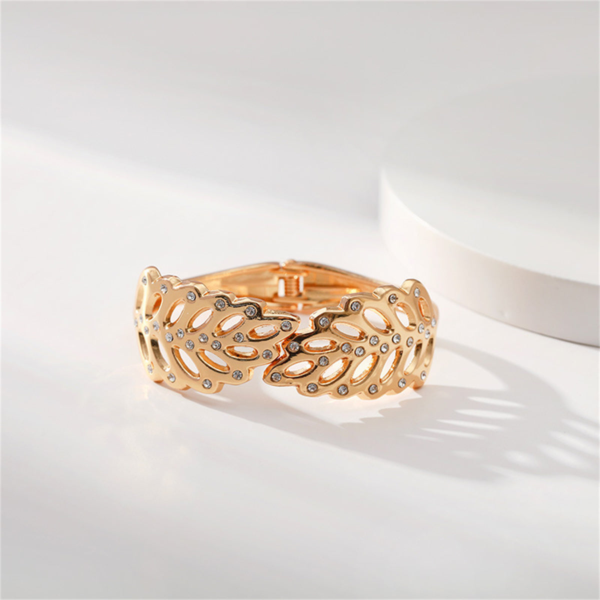 Cubic Zirconia & 18K Gold-Plated Rattan Hinged Bangle