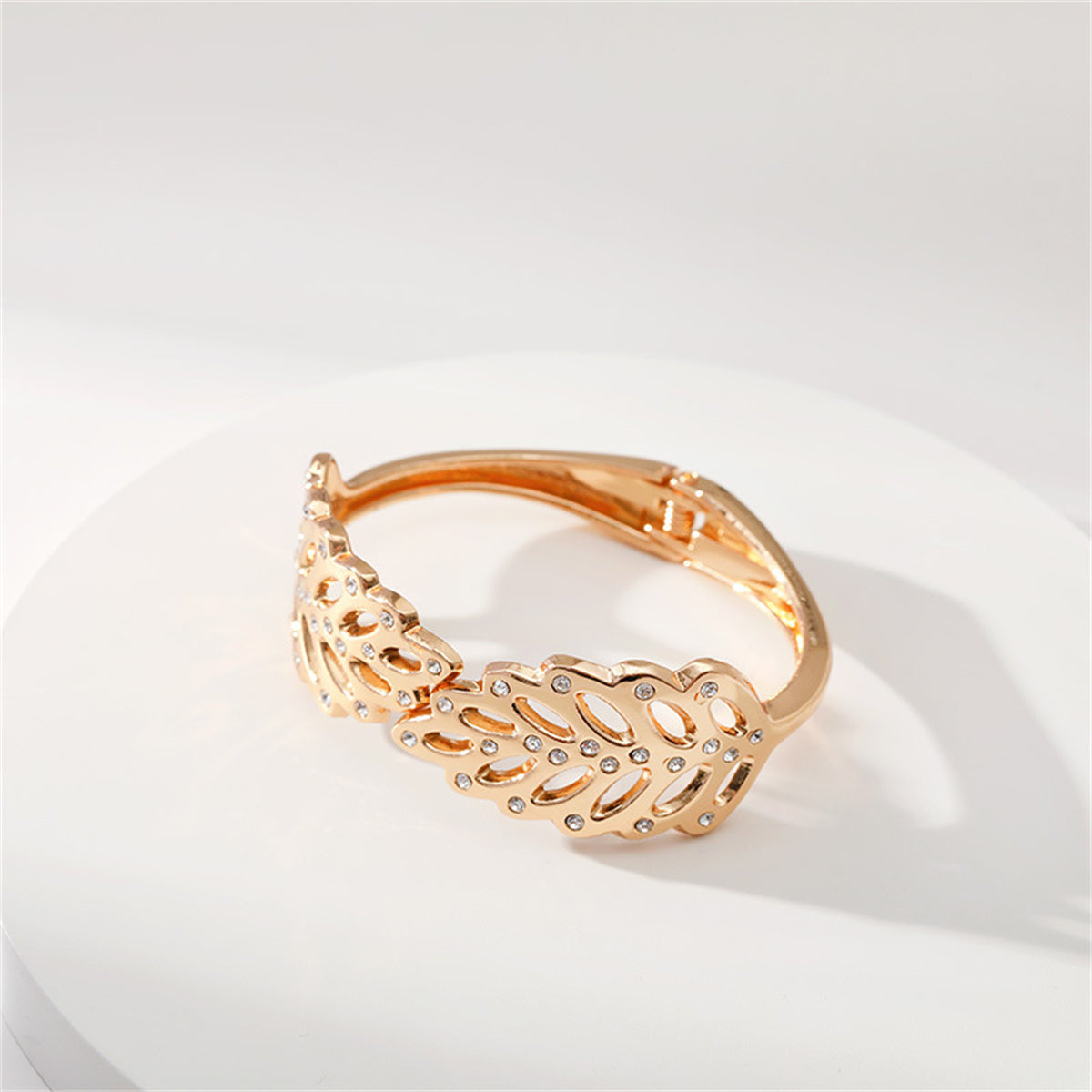 Cubic Zirconia & 18K Gold-Plated Rattan Hinged Bangle