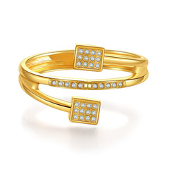 Clear Cubic Zirconia & 18K Gold-Plated Square Hinged Bypass Bangle