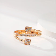 Clear Cubic Zirconia & 18K Gold-Plated Square Hinged Bypass Bangle