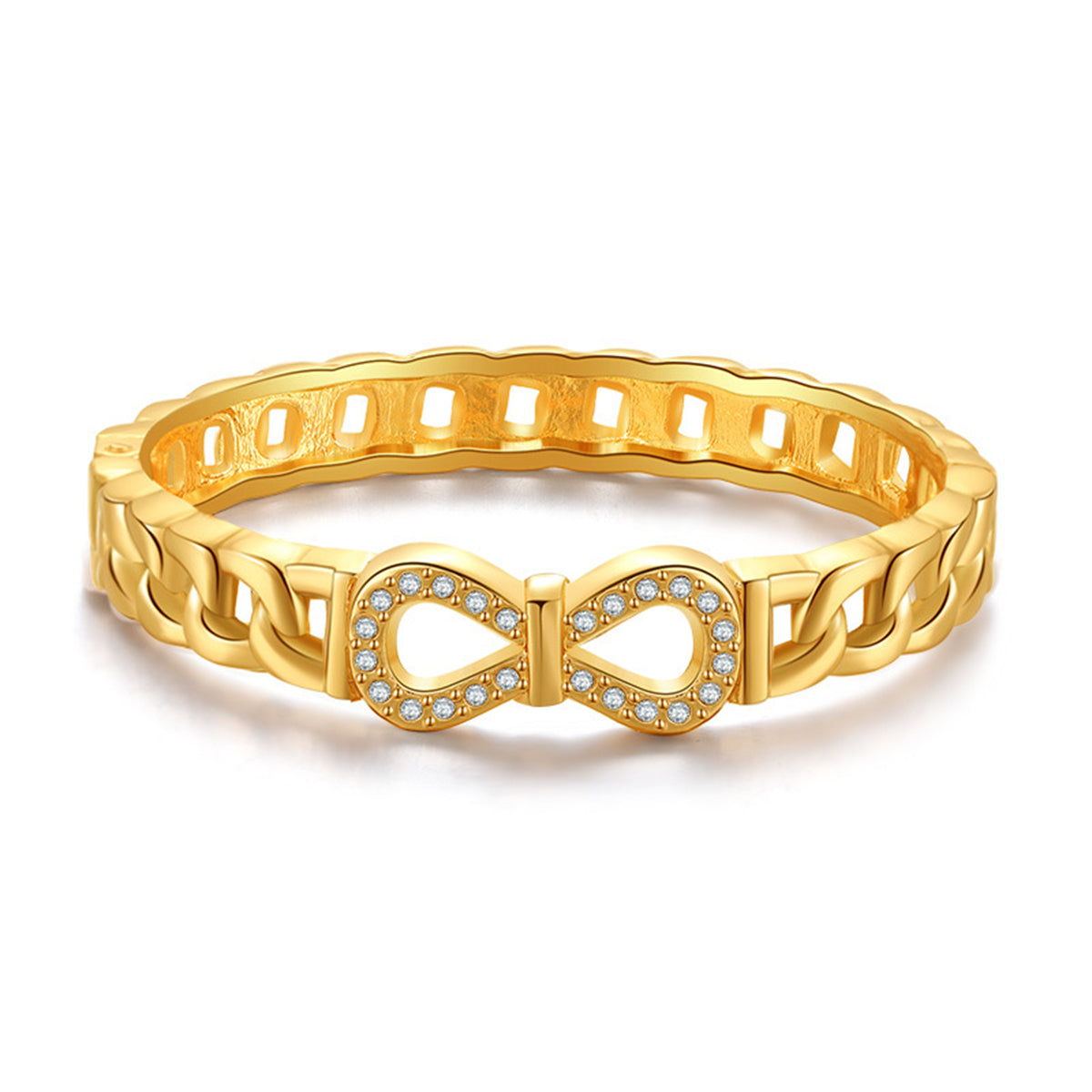 Clear Cubic Zirconia & 18K Gold-Plated Infinity Sign Charm Bangle