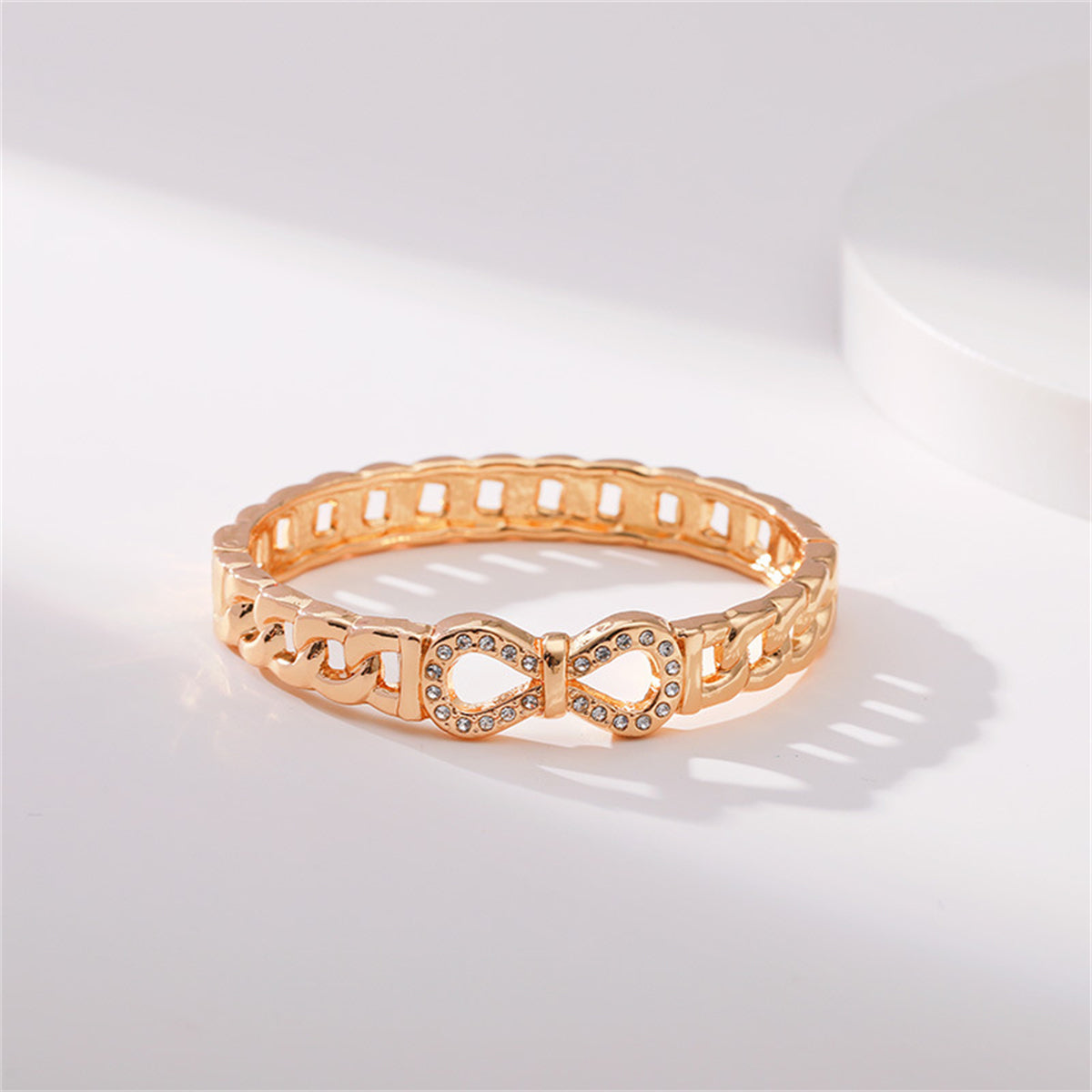 Clear Cubic Zirconia & 18K Gold-Plated Infinity Sign Charm Bangle