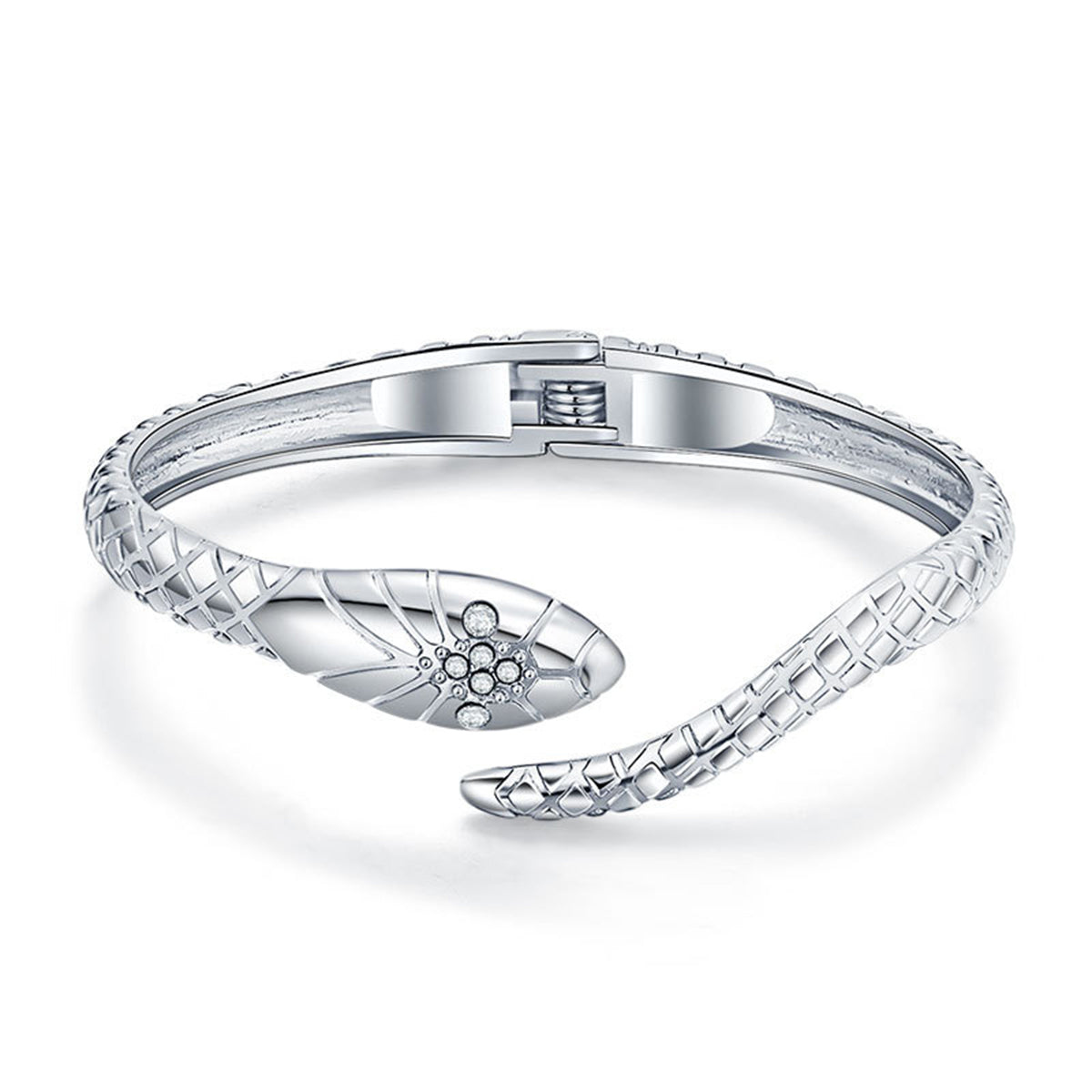 Cubic Zirconia & Silver-Plated Textured Snake Bypass Bangle