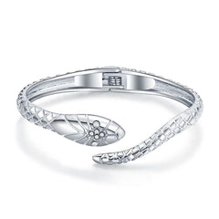 Cubic Zirconia & Silver-Plated Textured Snake Bypass Bangle