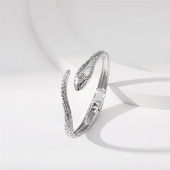 Cubic Zirconia & Silver-Plated Textured Snake Bypass Bangle