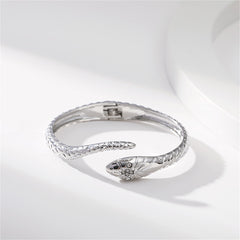 Cubic Zirconia & Silver-Plated Textured Snake Bypass Bangle