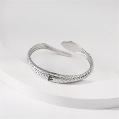 Cubic Zirconia & Silver-Plated Textured Snake Bypass Bangle