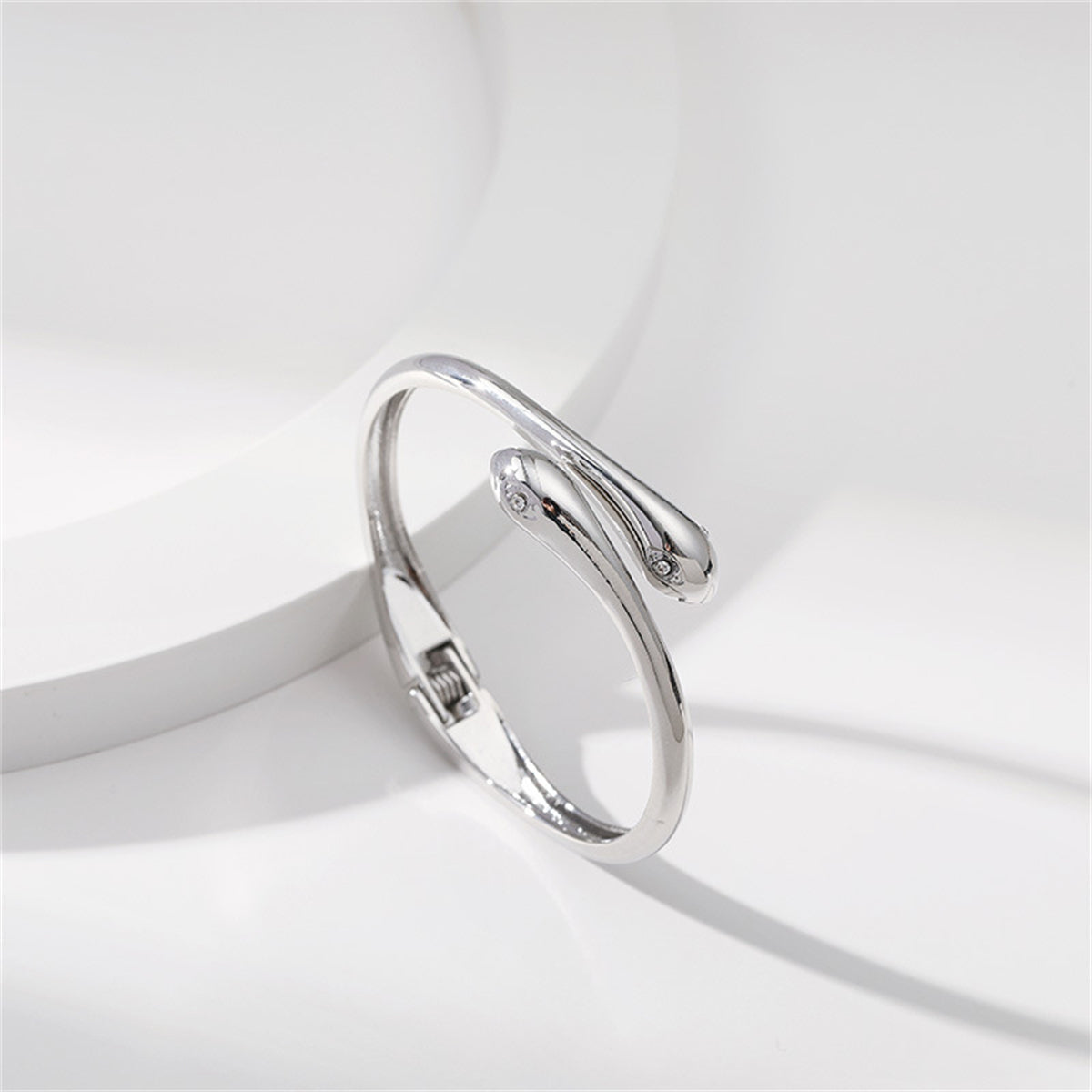 Cubic Zirconia & Silver-Plated Double Snakes Bypass Hinged Bangle