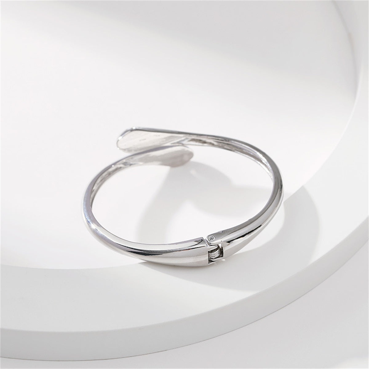 Cubic Zirconia & Silver-Plated Double Snakes Bypass Hinged Bangle