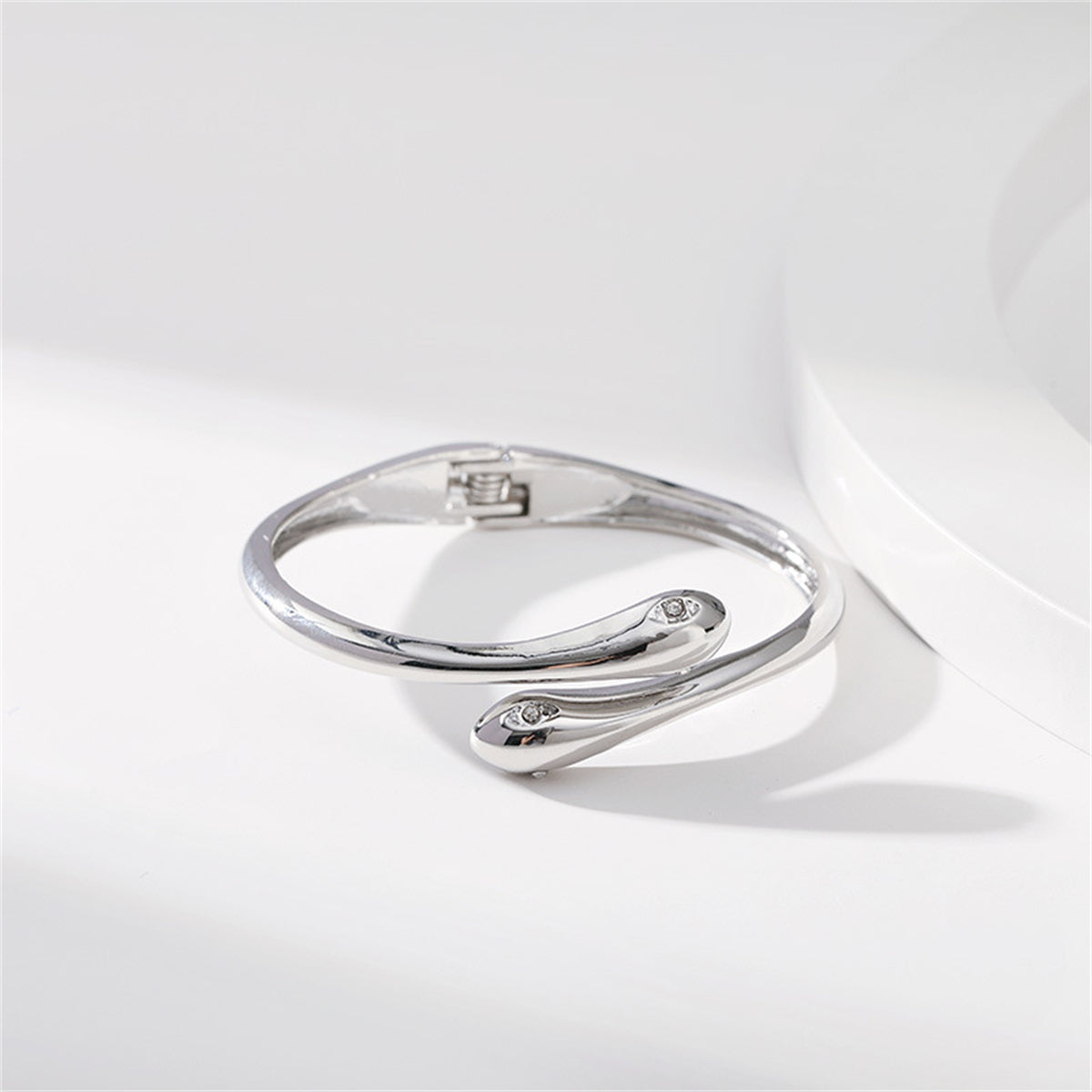 Cubic Zirconia & Silver-Plated Double Snakes Bypass Hinged Bangle