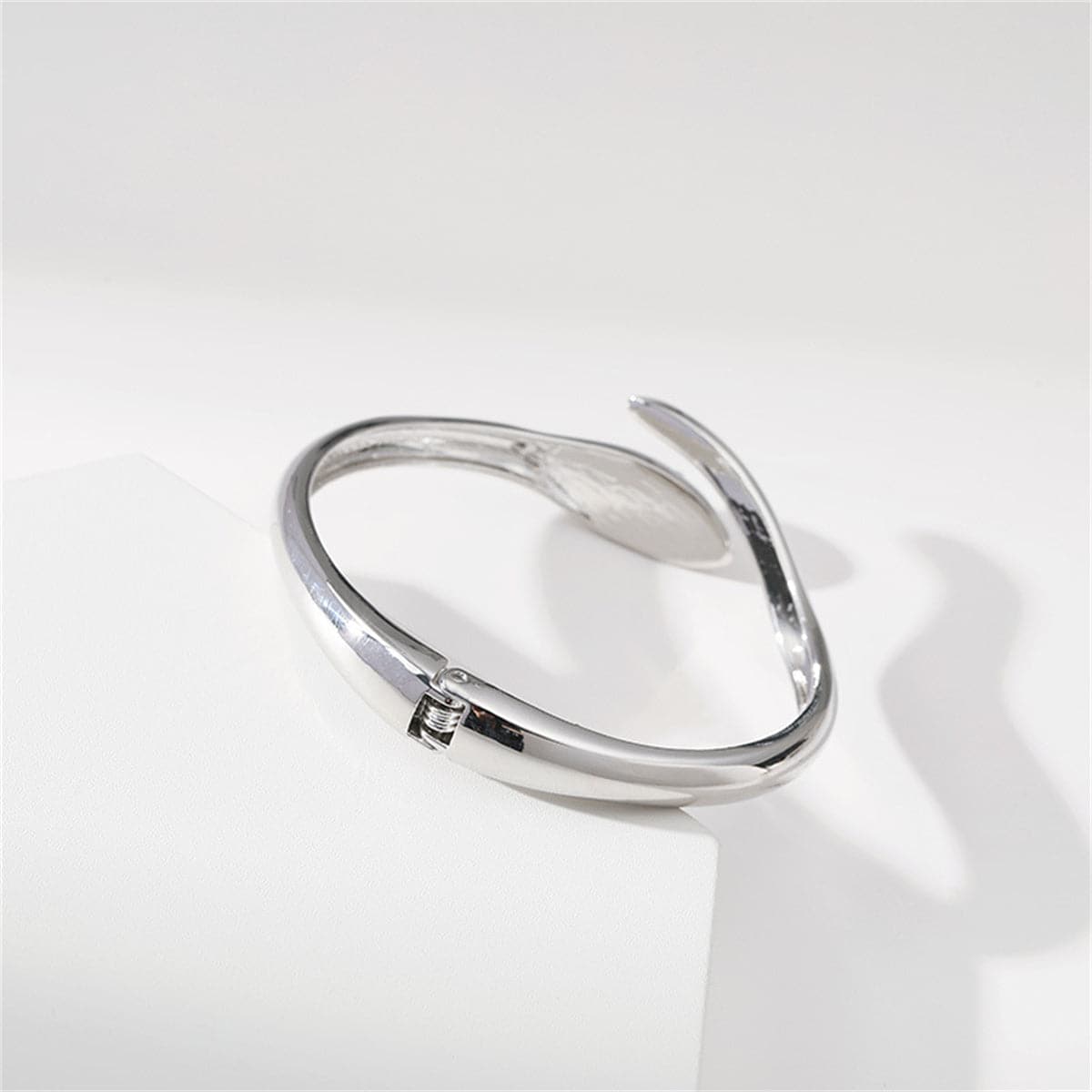 Cubic Zirconia & Silver-Plated Snake Hinge Bangle