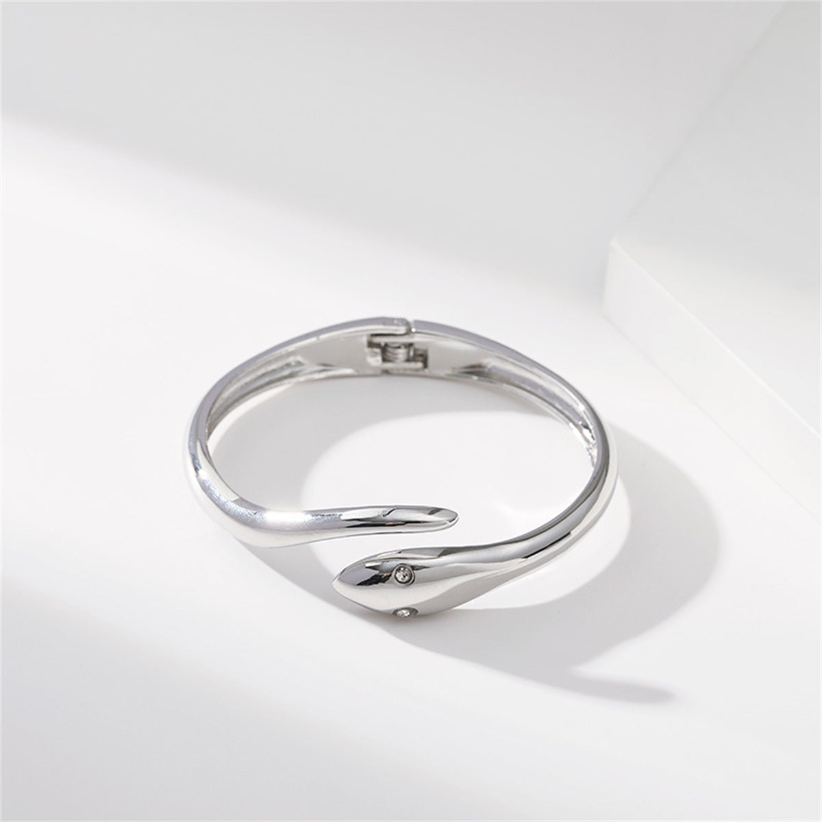 Cubic Zirconia & Silver-Plated Snake Hinge Bangle