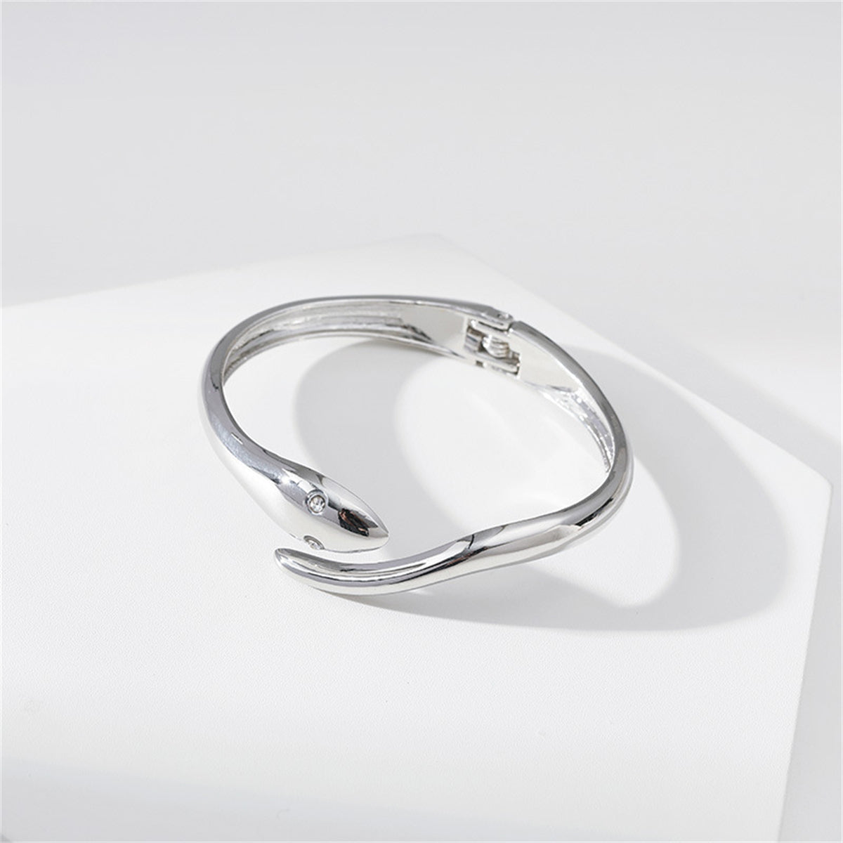 Cubic Zirconia & Silver-Plated Snake Hinge Bangle